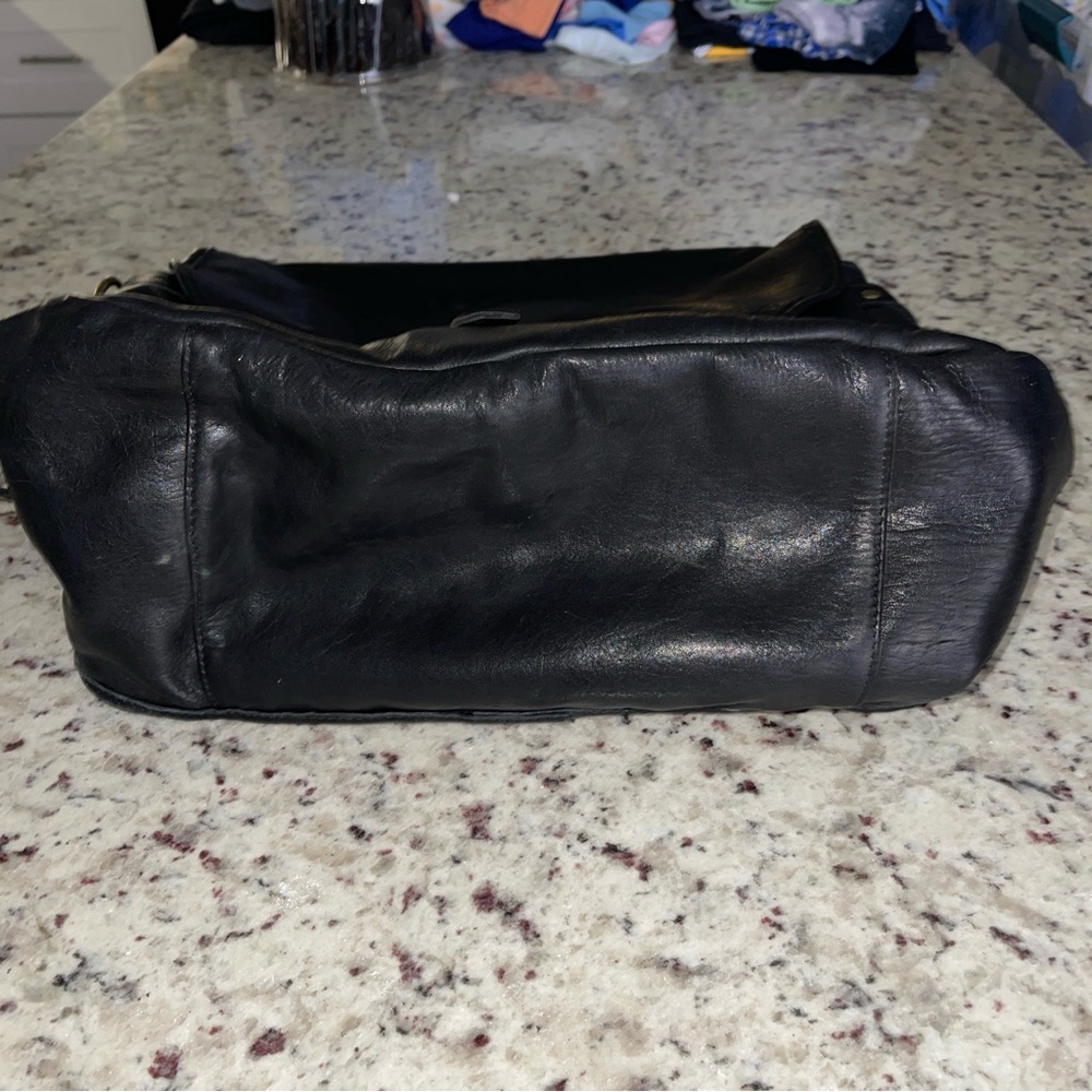 Vintage 90s Gap Black Leather Messenger Bag Brass Style Hardware Men’s Retro Y2K - Picture 3 of 16